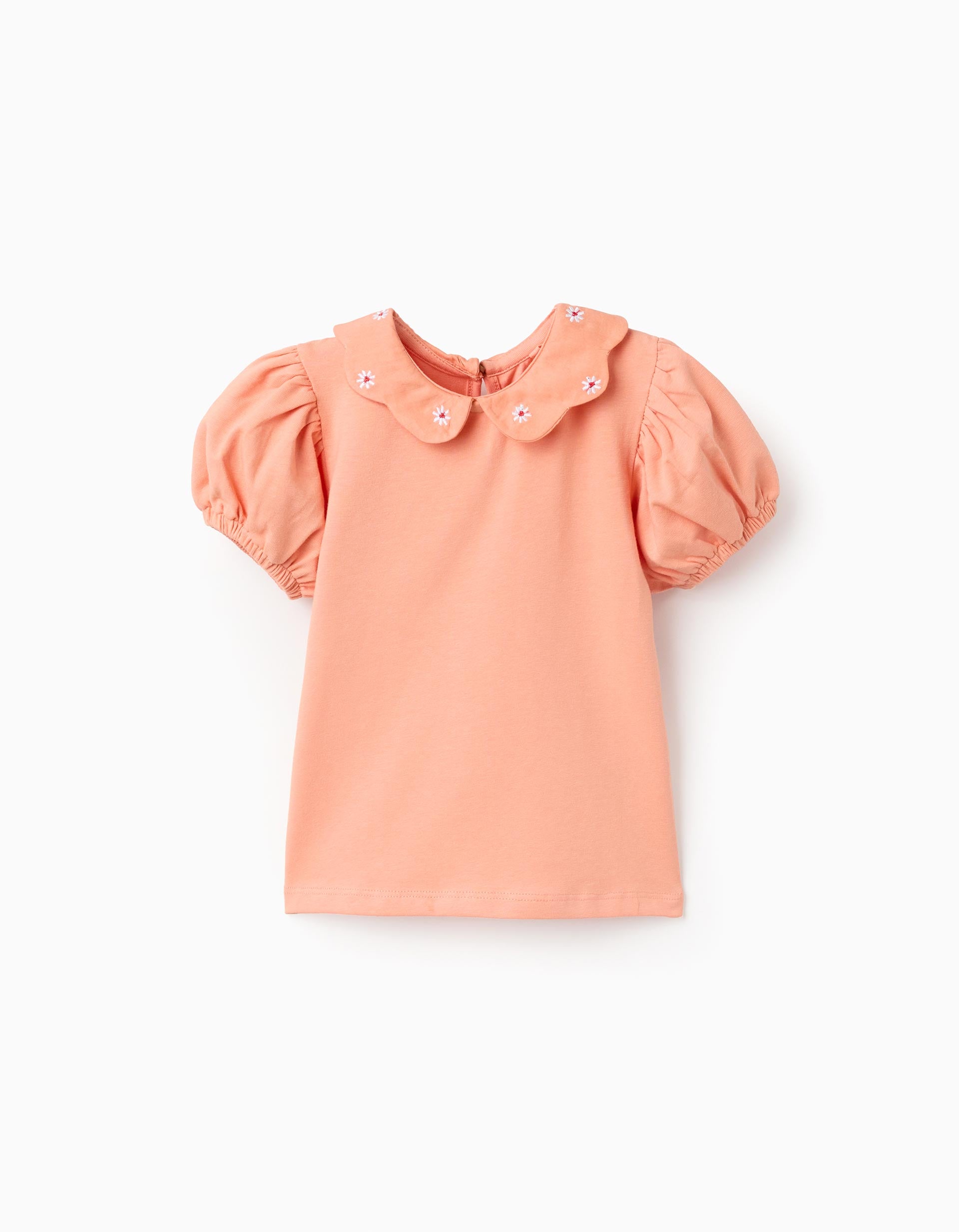 Camiseta Naranja Cuello Bordado