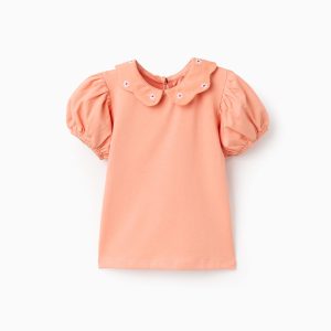 Camiseta Naranja Cuello Bordado